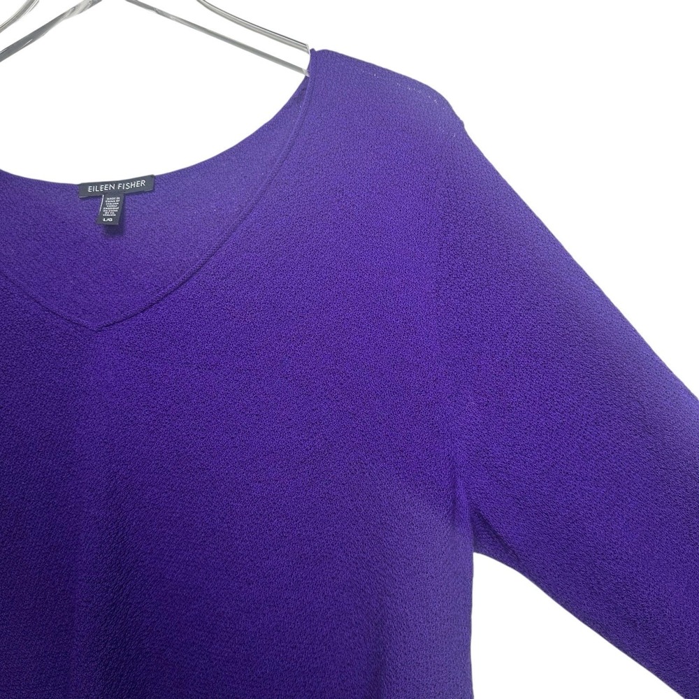 Eileen Fisher Purple Italian Wool Lightweight Knit Tunic Sweater V-Neck Size L - Picture 6 of 11
